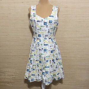 Tease White Cocktail Time Printed Sleeveless Housewife Pleaded Dress size 8